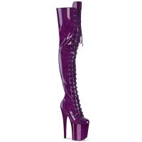 FLAMINGO-3020GP Pleaser Damen High Heels Plateauoverkneestiefel lila Glitter Lack