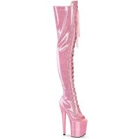 FLAMINGO-3021GP Pleaser High Heels Peep Toe Plateauoverkneestiefel babypink Glitter Lack