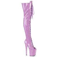 FLAMINGO-3021GP Pleaser vegan high heels peep toe thigh high boot lilac glitter patent