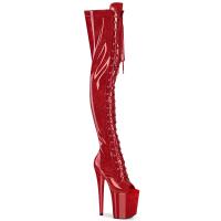 FLAMINGO-3021GP Pleaser vegan high heels peep toe thigh high boot red glitter patent