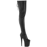 FLAMINGO-3850 Pleaser Damen High Heels Plateauoverkneestiefel schwarz Stretch Lederoptik