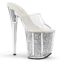 FLAMINGO-801G Pleaser high heels platform slide clear silver glitter