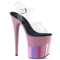 FLAMINGO-808-2HGM Pleaser high heels platform sandal clear babypink glitter hologram