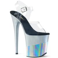 FLAMINGO-808-2HGM Pleaser high heels platform sandal clear silver glitter hologram