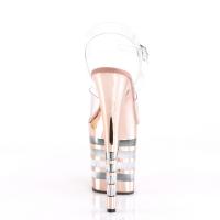 FLAMINGO-808CHLN Pleaser High-Heels Linien-Plateau Sandaletten klar rosegold Chrom