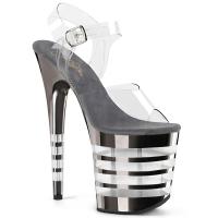 FLAMINGO-808CHLN Pleaser high heels lined platform sandal clear pewter chrome