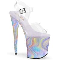 FLAMINGO-808CRF Pleaser High Heels Plateausandaletten Felsendesign Lavendel Mutli Glitter klar