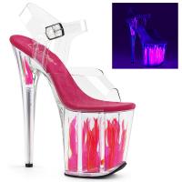 FLAMINGO-808FLM Pleaser high heels platform sandal clear hotpink flames