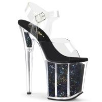 FLAMINGO-808GF Pleaser high heels platform sandal clear black holographic glitter