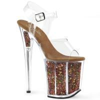 FLAMINGO-808GF Pleaser high heels platform sandal clear brown holographic glitter