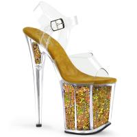 FLAMINGO-808GF Pleaser high heels platform sandal clear gold holographic glitter