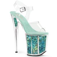 FLAMINGO-808GF Pleaser high heels platform sandal clear turquoise holographic glitter