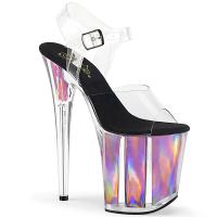 FLAMINGO-808HGI Pleaser vegan ladies high heels platform ankle strap pink hologram inserts