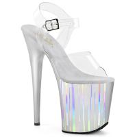 FLAMINGO-808HP-1 Pleaser high heels platform sandal clear silver holographic lines