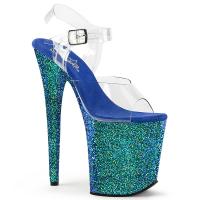 FLAMINGO-808LG Pleaser high heels platform sandal clear blue multi glitter