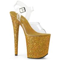 FLAMINGO-808LG Pleaser high heels platform sandal clear gold multi glitter