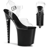 FLAMINGO-808LS Pleaser high heels platform sandal clear black rhinestone rows
