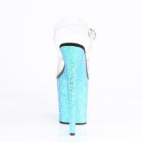 FLAMINGO-808MSLG Pleaser High-Heels Plateau Sandaletten klar aqua multiglitter