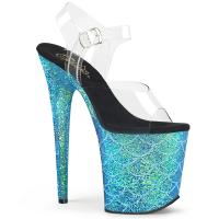 FLAMINGO-808MSLG Pleaser high heels platform sandal clear aqua multi glitter