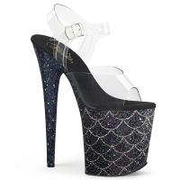 FLAMINGO-808MSLG Pleaser high heels platform sandal clear black multi glitter