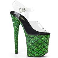 FLAMINGO-808MSLG Pleaser high heels platform sandal clear green multi glitter