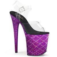 FLAMINGO-808MSLG Pleaser high heels platform sandal clear purple multi glitter