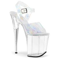 FLAMINGO-808N-CK Pleaser high heels platform sandal silver cracker hologram clear