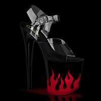 FLAMINGO-808NLFL Pleaser high heels platform ankle strap sandal LED flame clear black red