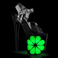 FLAMINGO-808NLHS Pleaser vegan high heels ankle strap sandal clear black multi LED flower