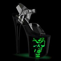 FLAMINGO-808NLSK Pleaser vegan high heels platform sandal multi LED skull clear black