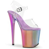 FLAMINGO-808RMT Pleaser high heels platform ankle strap sandal clear rainbow misty