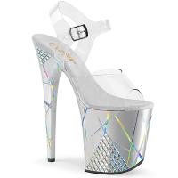 FLAMINGO-808SHAPE-1 Pleaser vegan ankle strap sandal silver holographic design