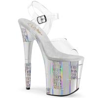 FLAMINGO-808SHAPE-2 Pleaser vegan ankle strap sandal silver holographic design