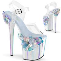 FLAMINGO-808SQFL Pleaser high heels platform ankle strap sandal clear light blue sequins