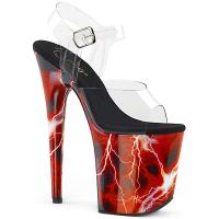 FLAMINGO-808STORM Pleaser high heels platform sandal clear red lightning