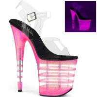 FLAMINGO-808UVLN Pleaser high heels platform sandal clear neon pink glitter