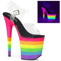 FLAMINGO-808UVRB Pleaser high heels platform sandal clear neon rainbow glitter