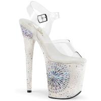 FLAMINGO-808WD Pleaser high heels ankle strap sandal clear white glitter rhinestones