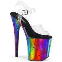 FLAMINGO-808WR Pleaser high heels ankle strap sandal clear laser rainbow hologram