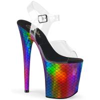 FLAMINGO-808WR Pleaser high heels ankle strap sandal clear rainbow hologram mermaid scales