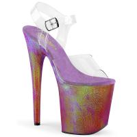 FLAMINGO-808WR Pleaser high heels ankle strap sandal clear purple holographic wrapped platform