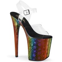 FLAMINGO-808WR Pleaser high heels ankle strap sandal clear rainbow hologram with hearts