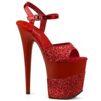 FLAMINGO-809-2G Pleaser High-Heels Plateau Sandaletten rot glitter