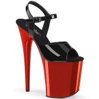 FLAMINGO-809 Pleaser high heels platform ankle strap sandal black patent red chrome