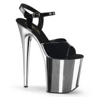 FLAMINGO-809 Pleaser High-Heels Plateau Sandaletten schwarz Lack silber Chrom