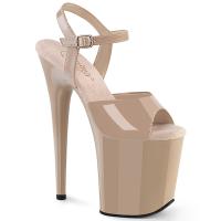 FLAMINGO-809 sexy Pleaser Damen High-Heels Riemchen Plateausandaletten beige Lack
