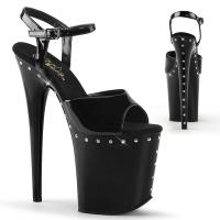 FLAMINGO-809ABLS Pleaser high heels platform sandal black patent rhinestone rows