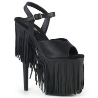FLAMINGO-809FRG Pleaser high heels platform sandal black matte with fringes