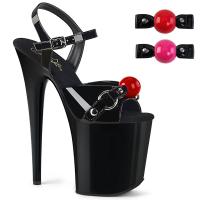 FLAMINGO-809GB Pleaser high heels platform ankle strap sandal black patent with gag balls
