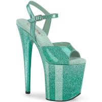FLAMINGO-809GP Pleaser high heels platform ankle strap sandal aqua glitter patent